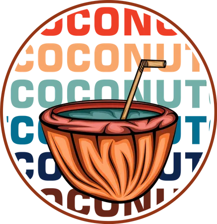 Coconut Retro Design Landscape Illustration