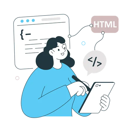Code Girl writing Code  Illustration