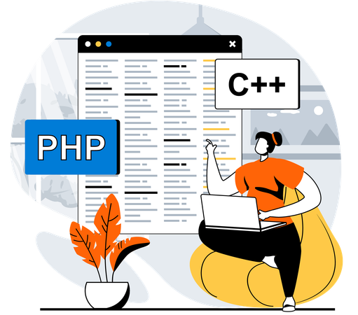 Coder codes using programming languages Illustration