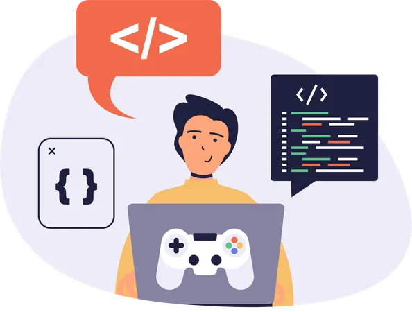 Coder creating gaming application  Illustration