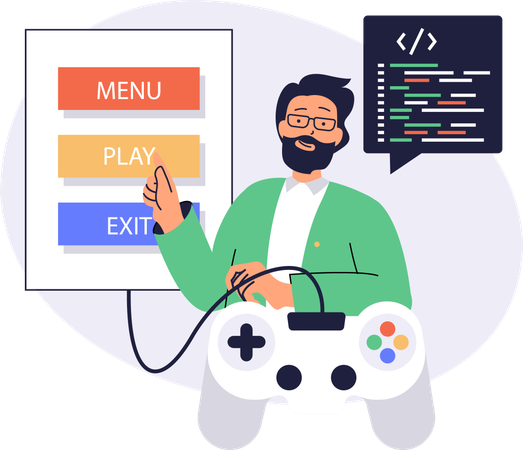 Coder developing user interface options  Illustration