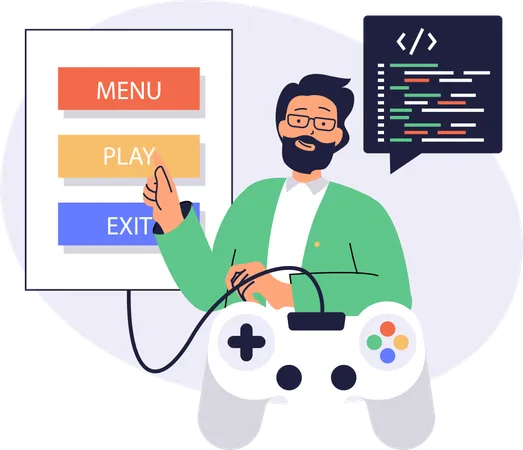 Coder developing user interface options  Illustration