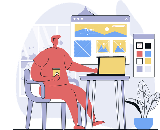 Coder develops new webpage for users  Illustration