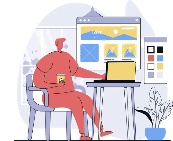 Coder develops new webpage for users  Illustration