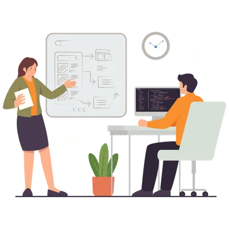 Coder discussing UI Planning and Developer Collaboration  Illustration