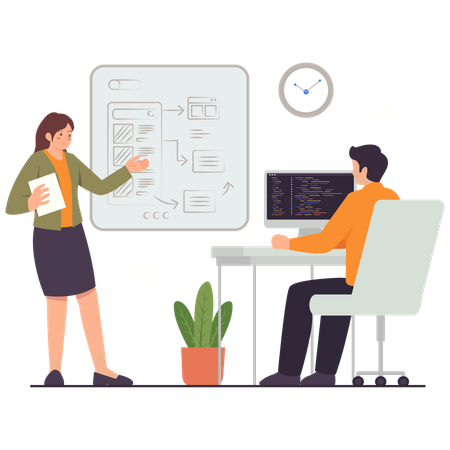 Coder discussing UI Planning and Developer Collaboration  Illustration