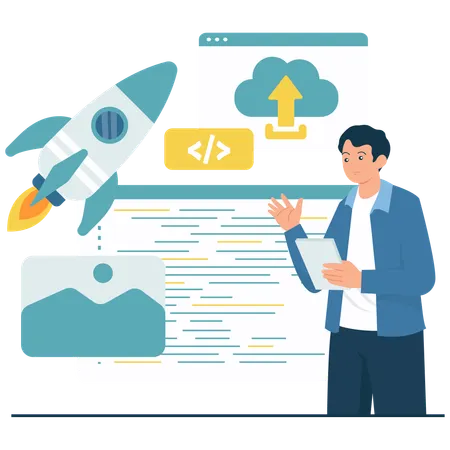 Coder doing App Launch Programming  Illustration