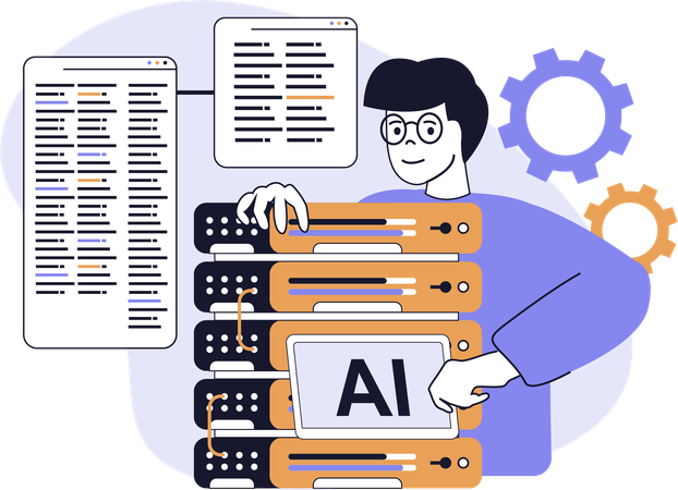 Coder doing server programming  Illustration