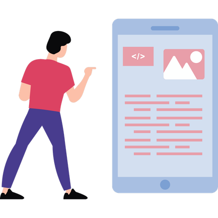Coder is viewing programming on mobile Illustration