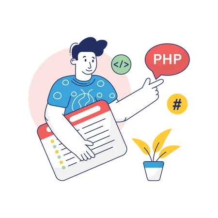 Coder is writing PHP Coding  Illustration