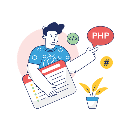 Coder is writing PHP Coding  Illustration