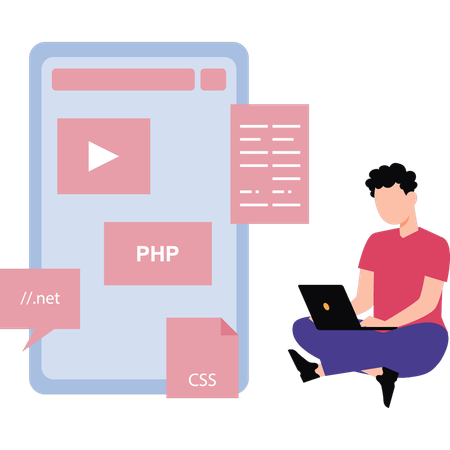 Coder is writing programming lines Illustration