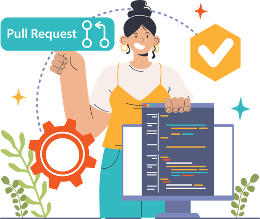 Coder pulls request in coding  Illustration