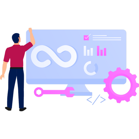 Coder shows DevOps analysis  Illustration