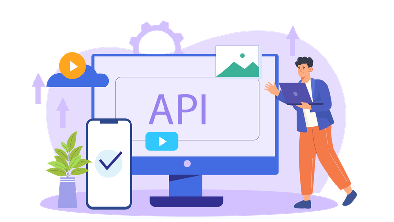 El codificador trabaja en la gestión de API  Ilustración