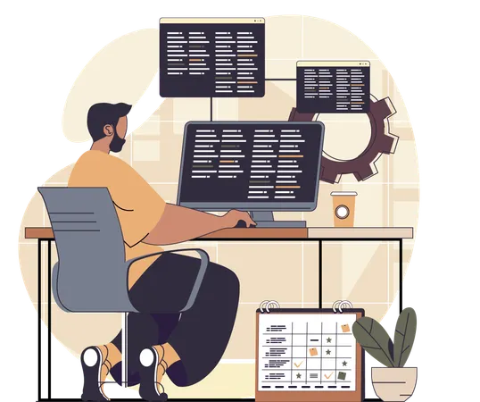 Coder working on programming lines  Illustration
