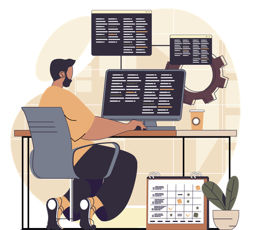 Coder working on programming lines  Illustration