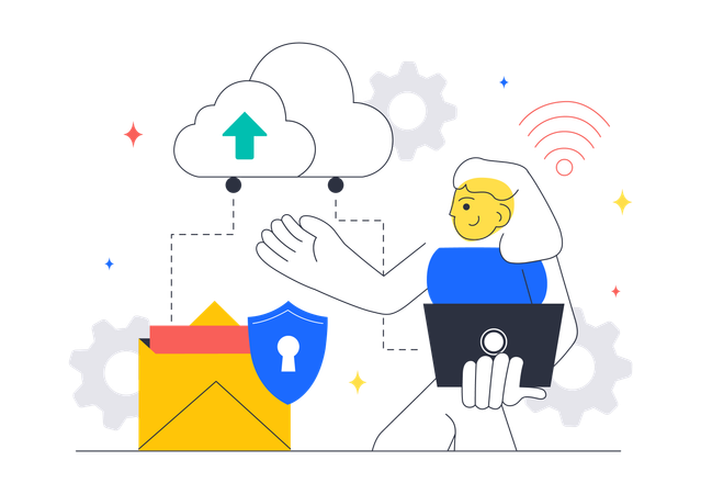Coder works on Cloud Computing  Illustration