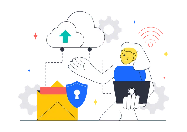 Coder works on Cloud Computing  Illustration