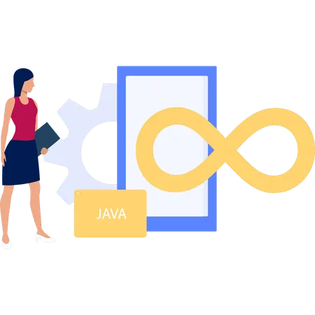 A Girl Is Looking At The Infinite Loop For Dev Ops Illustration