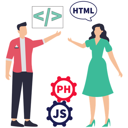 Coder works with Programming Language Illustration