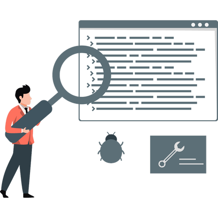 Un codeur analyse un document pour détecter un virus  Illustration