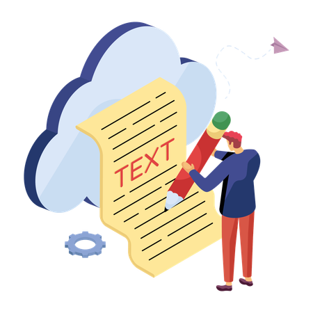 Codeur travaillant sur du texte en nuage  Illustration