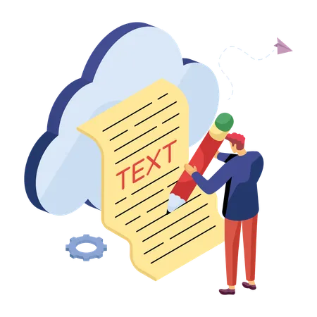 Codeur travaillant sur du texte en nuage  Illustration