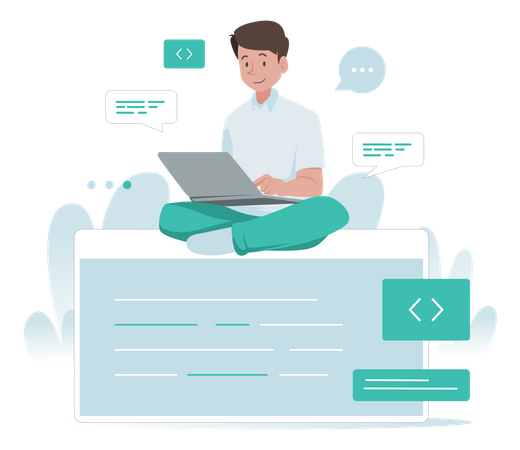 Homem codificando no laptop  Ilustração