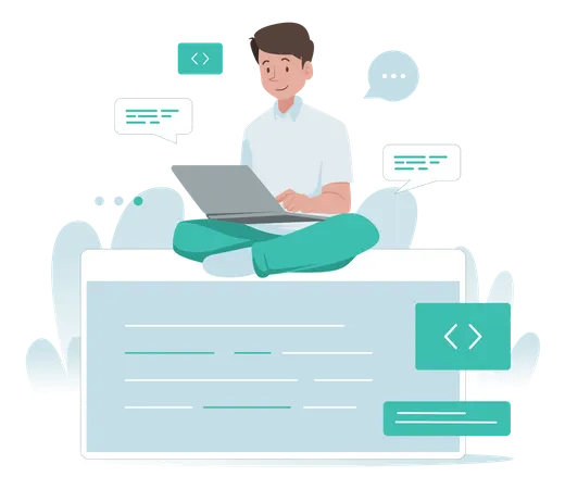 Homem codificando no laptop  Ilustração
