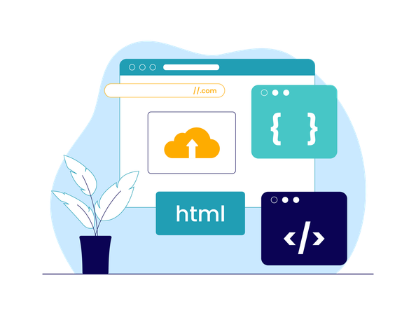 Codificación de sitios web y carga en la nube  Ilustración