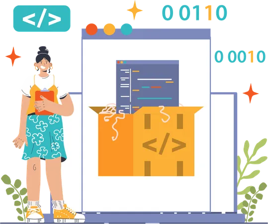 Coder está escrevendo linhas de programação  Ilustração