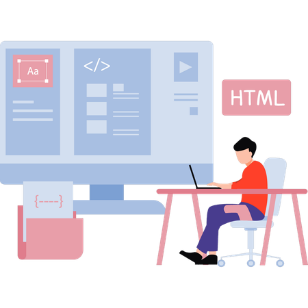 El codificador está escribiendo código html  Ilustración