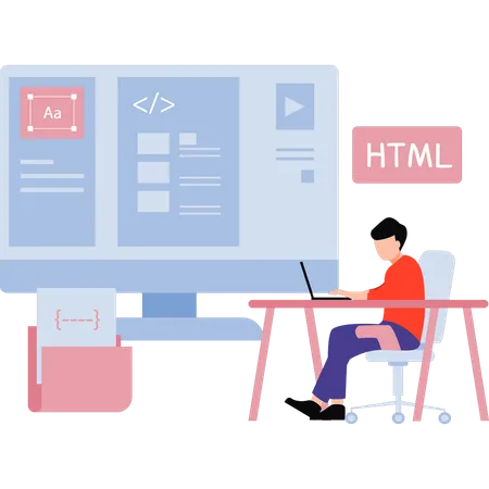 El codificador está escribiendo código html  Ilustración