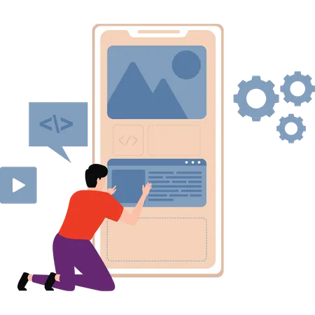 Coder faz alterações na interface móvel  Ilustração