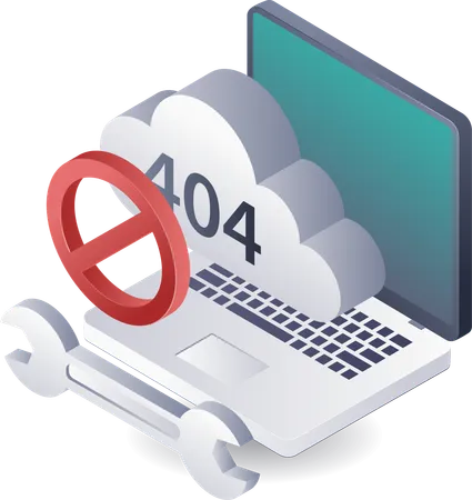 Advertencia Código de error 404 en el sistema de datos del servidor en la nube  Ilustración