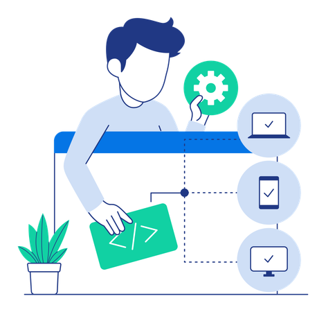 Código de programa de prueba para desarrolladores de software para diferentes medios  Ilustración