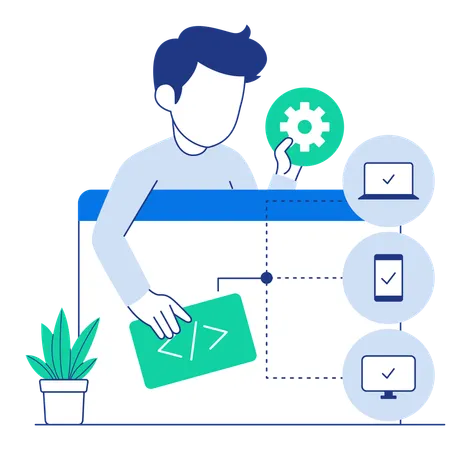 Código de programa de prueba para desarrolladores de software para diferentes medios  Ilustración