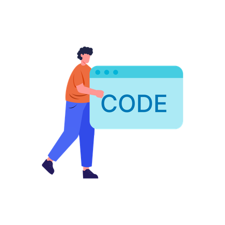 Desenvolvedor escreve e testa código de programa  Ilustração