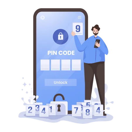 Código PIN para desbloquear la pantalla de contraseña  Ilustración