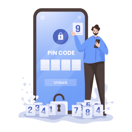 Código PIN para desbloquear a tela de senha  Ilustração