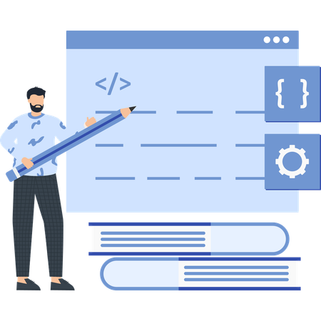 Coding  Developer with Pencil Code Window Gear and Curly Brackets  Illustration