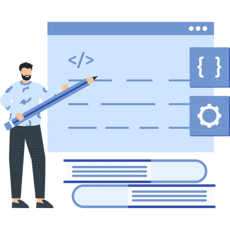 Coding  Developer with Pencil Code Window Gear and Curly Brackets  Illustration