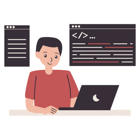 Coding Expert works on programming  Illustration