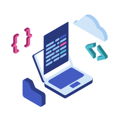Coding script on laptop  Illustration
