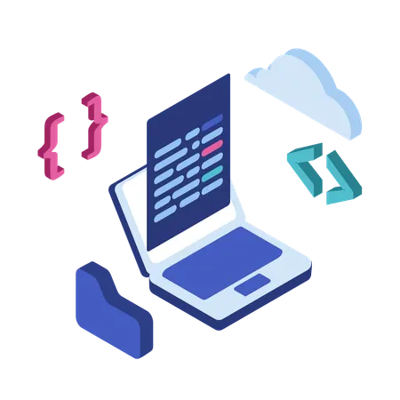 Coding script on laptop  Illustration