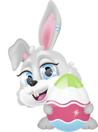Coelhinho feliz segurando ovo decorado  Ilustração