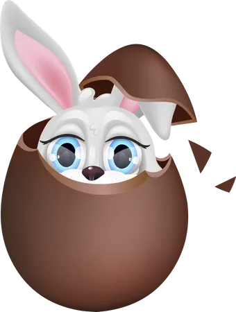 Coelhinho fofo sentado em ovo de chocolate  Ilustração