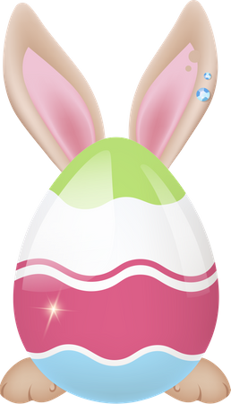 Coelho fofo atrás de ovo de Páscoa decorado  Ilustração