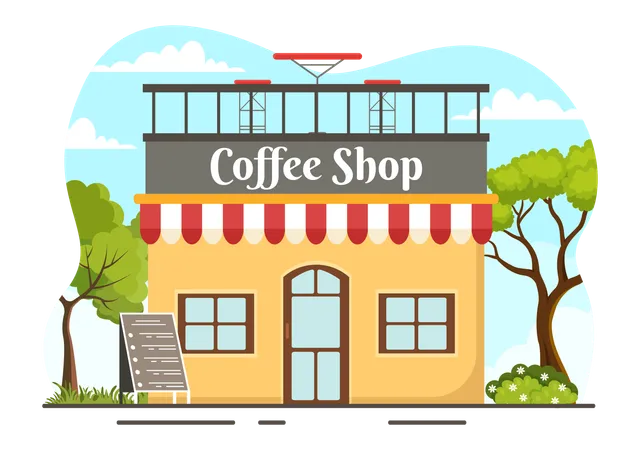 Coffee Shop Vector Illustration With Interior And Furniture Suitable For Poster Or Advertisement In Flat Cartoon Background Design Illustration
